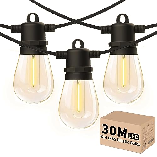 Yuucio LED Lichterkette Außen 30M, LED Lichterkette Outdoor, 30+2 S14 Plastik Birne, Wasserdicht IP65 Glühbirnen Lichterketten für Aussen Garten Terrasse Party Hochzeit, 2700K Warmweiß Yuucio LED Lichterkette Außen 30M, LED Lichterkette Outdoor, 30+2 S14 Plastik Birne, Wasserdicht IP65 Glühbirnen Lichterketten für Aussen Garten Terrasse Party Hochzeit, 2700K Warmweiß von Yuucio