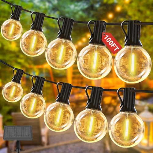 Yuucio Solar Lichterkette Aussen 30M, LED Lichterkette Außen 50+2 Plastik Birnen Wasserdicht IP44 Glühbirnen für Outdoor, Garten,Terrasse,Bäume,Party Deko, 2700K Warmes Weiß von Yuucio