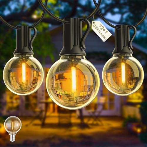 Yuusei Lichterkette Außen, 7.6M LED Lichterkette Glühbirnen Auße 12 Birnen mit 1 Ersatzbirnen Warmweiß, IP45 Wasserdichte G40 Lichterkette Innen Aussenbeleuchtung für Garten, Balkon, Hochzeit Yuusei Lichterkette Außen, 7.6M LED Lichterkette Glühbirnen Auße 12 Birnen mit 1 Ersatzbirnen Warmweiß, IP45 Wasserdichte G40 Lichterkette Innen Aussenbeleuchtung für Garten, Balkon, Hochzeit von Yuusei