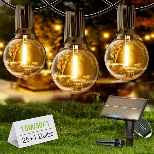 Yuusei Solar Lichterkette Außen 15M IP65 Wasserdicht mit 25+1 Warmweißen G40 LED Glühbirnen | 4 Beleuchtungsmodi Outdoor Lichterkette für Garten, Balkon, Terrassenbeleuchtung, Camping Lichterketten Yuusei Solar Lichterkette Außen 15M IP65 Wasserdicht mit 25+1 Warmweißen G40 LED Glühbirnen | 4 Beleuchtungsmodi Outdoor Lichterkette für Garten, Balkon, Terrassenbeleuchtung, Camping Lichterketten von Yuusei