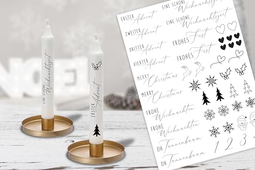 Kerzentattoos Frohe Weihnachten Kerzen Tattoofolie zum Advent für Stabkerzen Wasserschiebefolie A4 Bogen fertig gedruckt (Adventskerze) von Yuweli