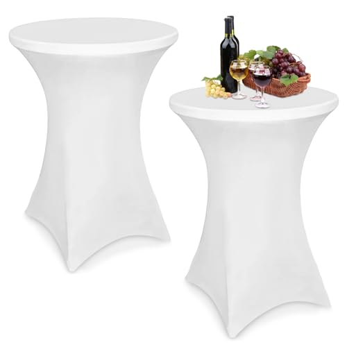 Yuxava Stretch Stehtischhusse, 2 Stück Stretch Hussen Stehtische 80 x 110 cm Spandex Stretch Tischhussen Geeignet für Bistrotische Geburtstagsfeiern Hochzeitsbankette Heimdekoration (Weiß) von Yuxava