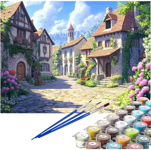 Malen nach Zahlen Erwachsene Landschaft Malen nach Zahlen Stadt Ölgemälde Kit, DIY Paint by Numbers Groß XXL Leinwand Kinder Kreativ Set mit Pinseln Acrylfarbe, Geschenke für Frauen 30x40 cm LE-1084 von Yuxoaoue