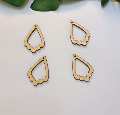 30 Stück unlackierte, hohle Holzrohlinge in Tropfenform mit Spitzenbesatz, lasergeschnittene Holzausschnitte für Ohrringe, Holzrohlinge, Anhänger, Charms (5,1 cm) von Yuxuanish