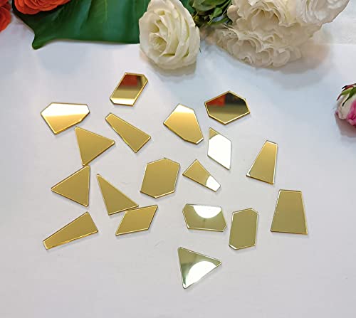 Set mit 50 Acryl-Spiegel-Kristall-Strasssteinen, verschiedene Größen und Formen, nicht nähend, flache Rückseite, Acryl-Kristalle, Spiegelstücke für DIY Handwerk (Goldspiegel) von Yuxuanish