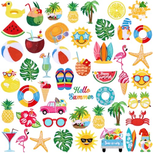 Yuxung 48 Stück Sommer Bügelbilder Niedlich Strand Thema Bikini Kokosnuss Sonnenbrille Hut Nähen auf bestickte Applikation Reparatur Patch DIY Handwerk Festliche Geschenke für Kleidung Hut Hemd Tasche von Yuxung