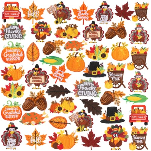 Yuxung Aufnäher zum Aufbügeln, Motiv: Türkei, Herbst-Ahornblatt, Kürbis, bestickt, niedlich, dekorativer Aufnäher, Halloween, Thanksgiving, Basteln, Zubehör für Kleidung, Jacke, 48 Stück Yuxung Aufnäher zum Aufbügeln, Motiv: Türkei, Herbst-Ahornblatt, Kürbis, bestickt, niedlich, dekorativer Aufnäher, Halloween, Thanksgiving, Basteln, Zubehör für Kleidung, Jacke, 48 Stück von Yuxung
