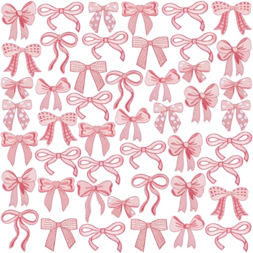 Yuxung Aufnäher zum Aufbügeln mit rosa Schleife, niedliches Büffelkaro, gepunktet, Schleife, zum Aufnähen oder Reparieren, bestickte Applikation, Mädchen, ästhetisch, Basteln, Geschenk für Mädchen von Yuxung