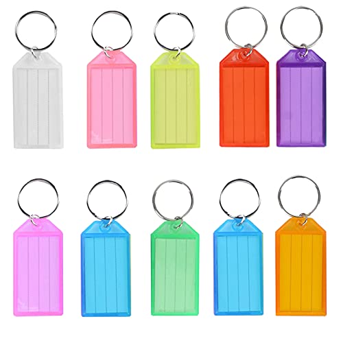 10 Stück Schlüsselanhänger-Etiketten, Schlüsselringe, Namensschilder, Schlüsselschilder mit Spaltring, Schlüsselanhänger aus Papier, Kunststoff, mit Etiketten, Schlüssel-Etikett, 9 Farben von Yuzhou