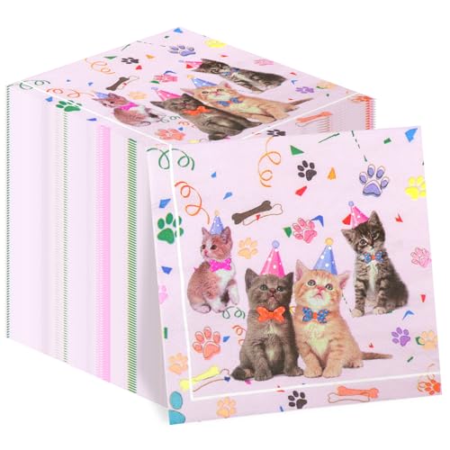 100Pcs Katze Geburtstag Servietten, Katze Tisch Dekorationen Servietten für Kinder Katze Geburtstag Party Supplies von Ywediim