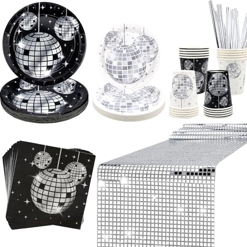 70er Jahre Disco Partyzubehör, enthält Teller, Servietten, Becher, Strohhalme, Tischdecke, für Disco-Cocktail-Hochzeit, 80er/90er-Jahre-Picknicks und Reise-Party-Dekorationen für 20 Stück (Set B) von Ywediim