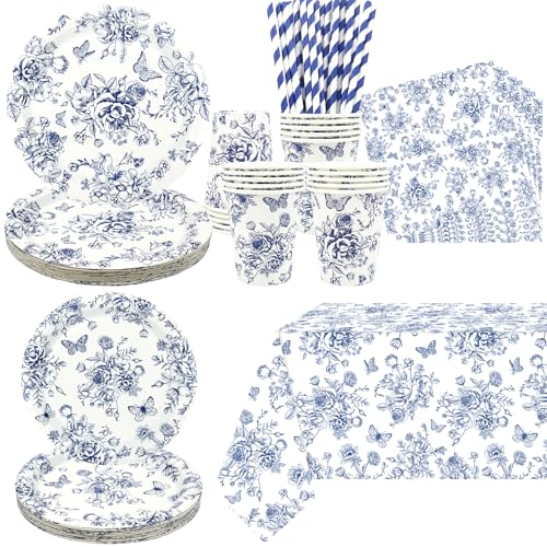 Blaue Blumengeburtstagsbedarf, einschließlich Teller, Tassen, Servietten, Tischdecke, Strohhalme, für Geburtstag Hochzeit Chinoiserie Party Dekoration Serves 20 Blaue Blumengeburtstagsbedarf, einschließlich Teller, Tassen, Servietten, Tischdecke, Strohhalme, für Geburtstag Hochzeit Chinoiserie Party Dekoration Serves 20 von Ywediim