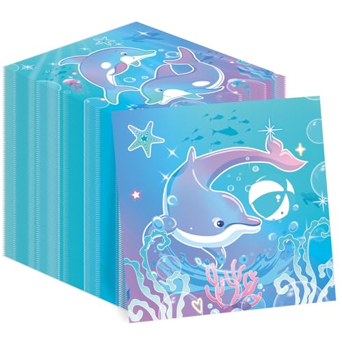 100Pcs Delphin Thema Servietten, 12,9 x 12,9 Zoll Delphin Party Servietten, Delphin Geburtstag Dekoration Prinzessin Servietten, Delphin Thema Geburtstag Baby Party Supplies von Ywediim