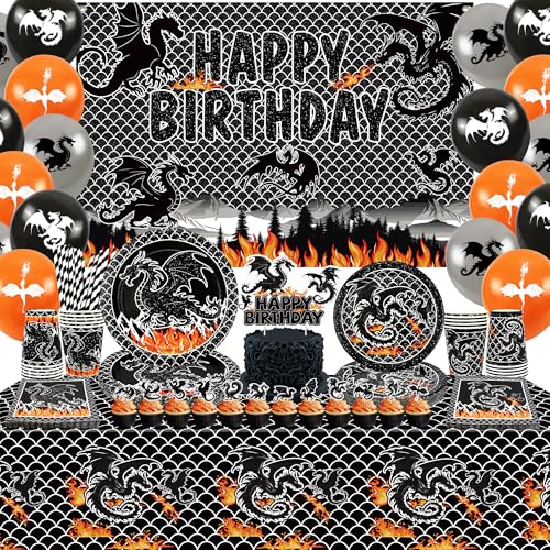 Dragon Birthday Party Decoration ,Including Happy Birthday Party Backdrop, Dinner Plates, Dessert Plates, Cups, Napkins, Tablecloth, Balloons, Straws, for Dragon Theme Party Supplies 20 Guest Dragon Birthday Party Decoration ,Including Happy Birthday Party Backdrop, Dinner Plates, Dessert Plates, Cups, Napkins, Tablecloth, Balloons, Straws, for Dragon Theme Party Supplies 20 Guest von Ywediim