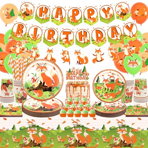 Fuchs Geburtstag Party Zubehör, Includes Banners, Plates, Cupcake Toppers, Napkins, Cups, Tablecloths, für Mädchen Junge Fuchs Thema Baby Dusche Geburtstag Party Dekorationen von Ywediim