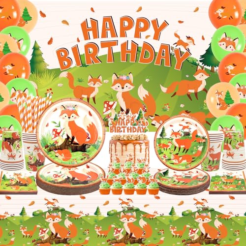 Fuchs Geburtstag Party Zubehör, Happy Birthday Party Hintergrund, Teller, Cupcake Toppers, Servietten, Tassen, Tischdecken, für Mädchen Boy Fox Thema Baby Dusche Geburtstag Party Dekorationen Fuchs Geburtstag Party Zubehör, Happy Birthday Party Hintergrund, Teller, Cupcake Toppers, Servietten, Tassen, Tischdecken, für Mädchen Boy Fox Thema Baby Dusche Geburtstag Party Dekorationen von Ywediim
