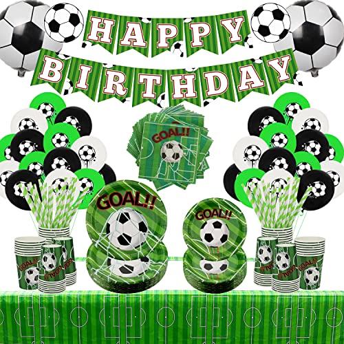 Fussball Geburtstag Deko Partygeschirr Set -Einschließlich Banner, Teller, Dessertteller, Tassen, Servietten, Tischdecken, Strohhalme, für Geburtstag Junge Fussball Mottoparty für 40 Personen Fussball Geburtstag Deko Partygeschirr Set -Einschließlich Banner, Teller, Dessertteller, Tassen, Servietten, Tischdecken, Strohhalme, für Geburtstag Junge Fussball Mottoparty für 40 Personen von Ywediim