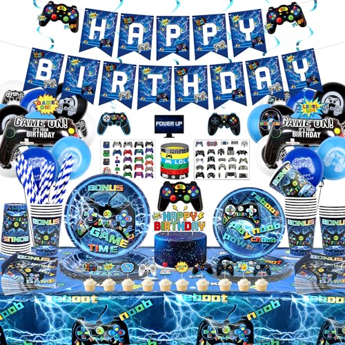 Gamer Geburtstags Deko- Enthalten HAPPY BIRTHDAY Banner ,Teller, Tassen, Servietten, Tischdecke, Silikonarmband, Sticker, Gaming Controller, für Kinder Jungen Geburtstags Deko 20 Personen Gamer Geburtstags Deko- Enthalten HAPPY BIRTHDAY Banner ,Teller, Tassen, Servietten, Tischdecke, Silikonarmband, Sticker, Gaming Controller, für Kinder Jungen Geburtstags Deko 20 Personen von Ywediim