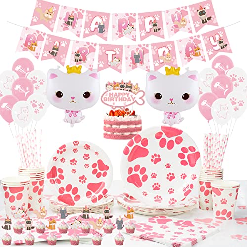 Katzen Geburtstagsparty Zubehör Set -, inklusive Happy Birthday Banner, Tellern, Tischdecke, Bechern, Luftballons, Strohhalmen, für Party-Dekorationen mit Katzenmotiven für 20 Personen Katzen Geburtstagsparty Zubehör Set -, inklusive Happy Birthday Banner, Tellern, Tischdecke, Bechern, Luftballons, Strohhalmen, für Party-Dekorationen mit Katzenmotiven für 20 Personen von Ywediim