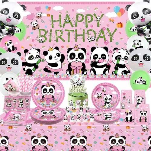 Panda-Geburtstagsparty-Zubehör, einschließlich Happy Birthday Banner, Teller, Servietten, Luftballons, Tassen, Geschenktüten, Tischdecke, für Panda-Themen-Geburtstagsparty-Dekorationen für 20 Gäste von Ywediim