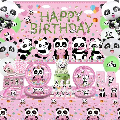 Panda-Geburtstagsparty-Zubehör, einschließlich Happy Birthday Banner, Teller, Servietten, Luftballons, Tassen, Geschenktüten, Tischdecke, für Panda-Themen-Geburtstagsparty-Dekorationen für 20 Gäste Panda-Geburtstagsparty-Zubehör, einschließlich Happy Birthday Banner, Teller, Servietten, Luftballons, Tassen, Geschenktüten, Tischdecke, für Panda-Themen-Geburtstagsparty-Dekorationen für 20 Gäste von Ywediim