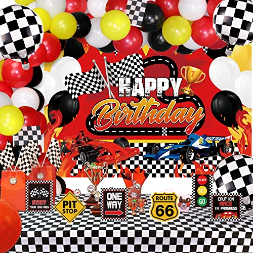 Rennauto Geburtstag Party Supplies - Rennauto Party Dekorationen für Jungen, inklusive Happy Birthday Rennauto Hintergrund, Tischdecke, Auto Party Schilder und Luftballons von Ywediim