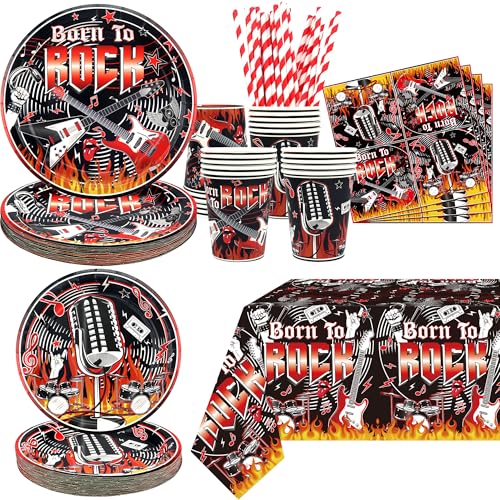 Rock and Roll Party Supplies, einschließlich Teller, Servietten, Tischdecke, Strohhalme, für Rock-Musik-Thema Party-Dekorationen serviert 20 Gäste von Ywediim