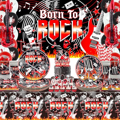Ywediim Rock and Roll Partydekorationen, einschließlich Born to Rock Hintergrund Banner, Teller, Servietten, Tischdecke, Kuchenaufsätze, Luftballons, Tischdecken, für Rockmusik Thema Party Supplies Ywediim Rock and Roll Partydekorationen, einschließlich Born to Rock Hintergrund Banner, Teller, Servietten, Tischdecke, Kuchenaufsätze, Luftballons, Tischdecken, für Rockmusik Thema Party Supplies von Ywediim