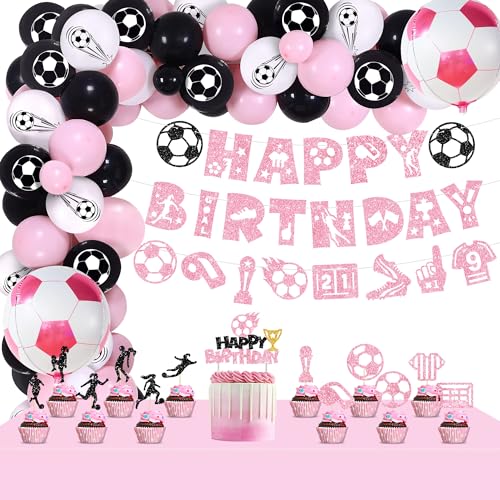 Rosa Fußball Geburtstag Party Dekorationen einschließlich alles Gute zum Geburtstag Banner, rosa schwarze Ballonbogen, Cake Topper, Tischdecken, für Kinder Mädchen Fußball Sport Party Dekoration Rosa Fußball Geburtstag Party Dekorationen einschließlich alles Gute zum Geburtstag Banner, rosa schwarze Ballonbogen, Cake Topper, Tischdecken, für Kinder Mädchen Fußball Sport Party Dekoration von Ywediim