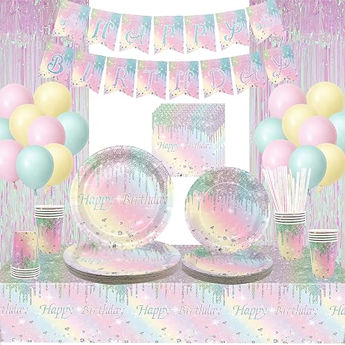 Regenbogen Gebutstag Partygeschirr , Diamant Regenbogen Pappteller, Banner, Teller, Tassen, Servietten, Strohhalme, Folie Vorhänge, Tischdecke, für Kindergeburtstag Mädchen Geburtstag Deko (24 Gäste) Regenbogen Gebutstag Partygeschirr , Diamant Regenbogen Pappteller, Banner, Teller, Tassen, Servietten, Strohhalme, Folie Vorhänge, Tischdecke, für Kindergeburtstag Mädchen Geburtstag Deko (24 Gäste) von Ywediim