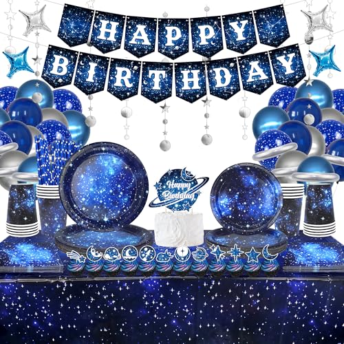 Space Galaxy Party Geschirr Set, inklusive Banner, Teller, Cupcake-Topper, Servietten, Becher, Tischdecke, Luftballons, Folienballons, für 20 Gäste, Galaxie, Weltraum, Thema, Space Galaxy Party Geschirr Set, inklusive Banner, Teller, Cupcake-Topper, Servietten, Becher, Tischdecke, Luftballons, Folienballons, für 20 Gäste, Galaxie, Weltraum, Thema, von Ywediim