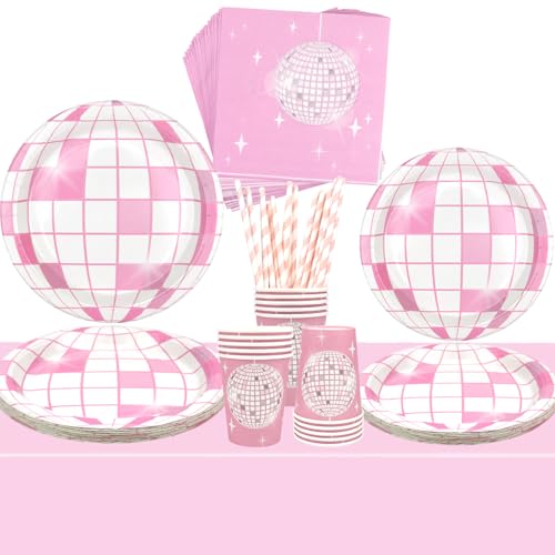 Ywediim 70er Jahre Rosa Disco Partyzubehör, inklusive Teller, Servietten, Becher, Strohhalme, Tischdecke, für Mädchen, Damen, Frauen, Babyparty, Hochzeit, Geburtstag, Party, Dekorationen, 20 Stück Ywediim 70er Jahre Rosa Disco Partyzubehör, inklusive Teller, Servietten, Becher, Strohhalme, Tischdecke, für Mädchen, Damen, Frauen, Babyparty, Hochzeit, Geburtstag, Party, Dekorationen, 20 Stück von Ywediim