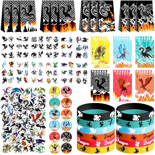 Ywediim Drachen-Partygeschenke, einschließlich 12 Geschenktüten, 12 Aufkleber, 12 Silikon-Armbänder, 12 Abzeichen, 12 Drachen-Notizbuch, für Kindergeburtstagsparty-Dekorationen Ywediim Drachen-Partygeschenke, einschließlich 12 Geschenktüten, 12 Aufkleber, 12 Silikon-Armbänder, 12 Abzeichen, 12 Drachen-Notizbuch, für Kindergeburtstagsparty-Dekorationen von Ywediim