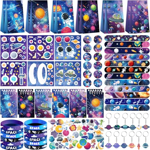 Partyzubehör mit Weltraummotiven, inklusive Geschenktüte, Aufkleber, Silikon-Armbänder, Abzeichen, Notizbuch, Schlüsselanhänger, für weltraum Kindergeburtstage, Geschenktütenfüller, Klassenpreise Partyzubehör mit Weltraummotiven, inklusive Geschenktüte, Aufkleber, Silikon-Armbänder, Abzeichen, Notizbuch, Schlüsselanhänger, für weltraum Kindergeburtstage, Geschenktütenfüller, Klassenpreise von Ywediim