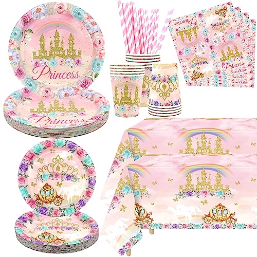 Ywediim Prinzessinnen Geburtstagsparty Dekorationen für 20 Gäste, einschließlich Speiseteller, Dessertteller, Tassen, Servietten, Tischdecke, Strohhalme, für Mädchen Prinzessin Geburtstags Ywediim Prinzessinnen Geburtstagsparty Dekorationen für 20 Gäste, einschließlich Speiseteller, Dessertteller, Tassen, Servietten, Tischdecke, Strohhalme, für Mädchen Prinzessin Geburtstags von Ywediim