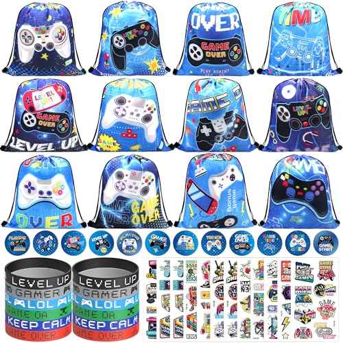 Videospiel Party Mitgebsel, Video Game Theme Boy Video Game Bags Drawstring Goodie Treat Bags, Armbänder, Badge, Tattoo Aufkleber, für Klassenzimmer Preise Jungen Kinder Geburtstag Party Supplies Videospiel Party Mitgebsel, Video Game Theme Boy Video Game Bags Drawstring Goodie Treat Bags, Armbänder, Badge, Tattoo Aufkleber, für Klassenzimmer Preise Jungen Kinder Geburtstag Party Supplies von Ywediim