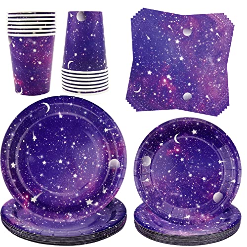 Ywediim Space Galaxy Party Supplies Geschirr Set, umfasst Teller, Servietten, Tassen, für 20 Gäste Galaxy Outer Space Thema Geburtstag Party Dekoration von Ywediim