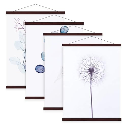 Ywlake 4 Packungen A4 Posterleiste Posterschiene Posterleisten, Magnet Magnetische Holz Poster Aufhänger Halter Rahmen Leisten Bild Bilder Bilderrahmen Bilderleiste 24x50 25x50 25x45 (25cm,Nussbaum) von Ywlake