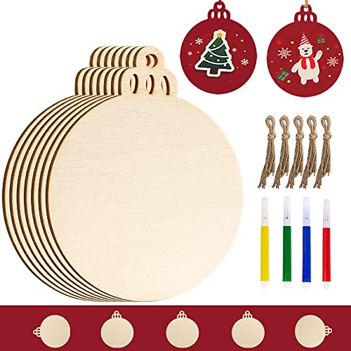 Ywlake 50 Stück unlackierte Weihnachts-Holzornamente blanko runde Holzscheiben für Kinder DIY Handwerk Tafelaufsätze Urlaub hängende Dekoration von Ywlake
