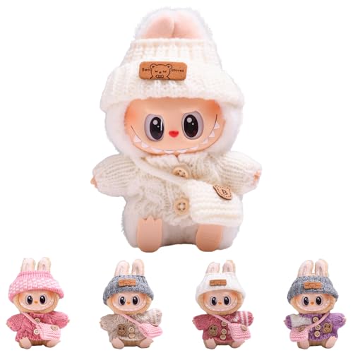La-bu-bu Kleidung für 17 cm Puppe – DIY Outfit Set mit Hoodie & Anziehzubehör, weiches Puppen-Kleidungsset, elastisch & detailreich, Plüschtier-Bekleidung mit Strickmütze und Tasche (C-B) von Ywwltt