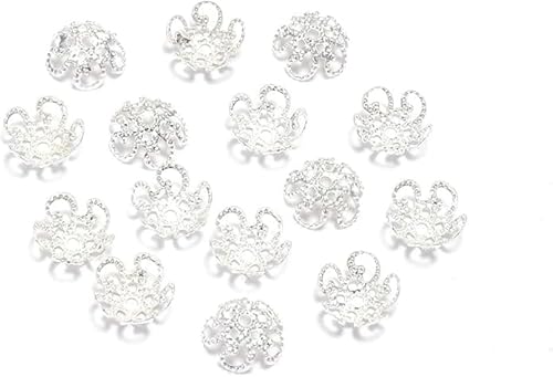 100 Stück silberfarbene 8 mm glänzende filigrane silberne Blumen-Endkappen für Schmuckherstellung, DIY, Perlen, Armband, Ohrringe, Kunst, Bastelzubehör von Yxinjy