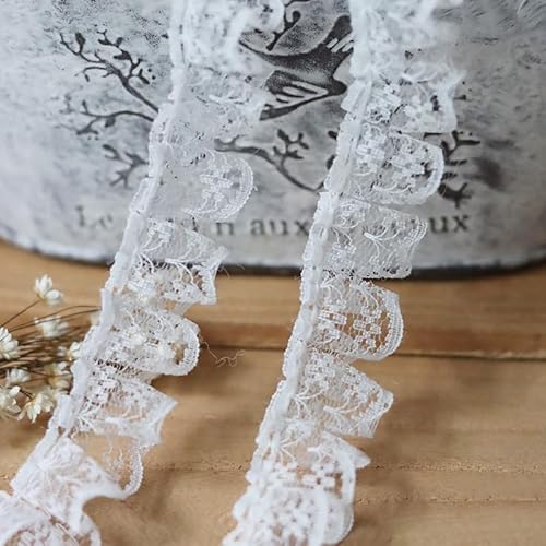 9,1 m Plissee-Netz, Spitzenrand, gerafftes Netzband, 3,8 cm, Vintage-Stil, Einfassung, Stoff, bestickte Applikation, Nähen, Handwerk, Hochzeit, Brautkleid, Kuchen, Karten, DIY, Kunstdekoration (weiß) von Yxinjy