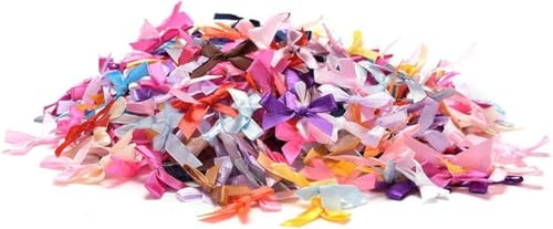 Bunte dekorative Satinschleifen, kleinste Satinschleifen, Größe 10 mm, kleine Verzierung, künstliche Applikation, Hochzeitsbänder, Stoffbänder für Handwerk und Hochzeit, 100 Stück von Yxinjy
