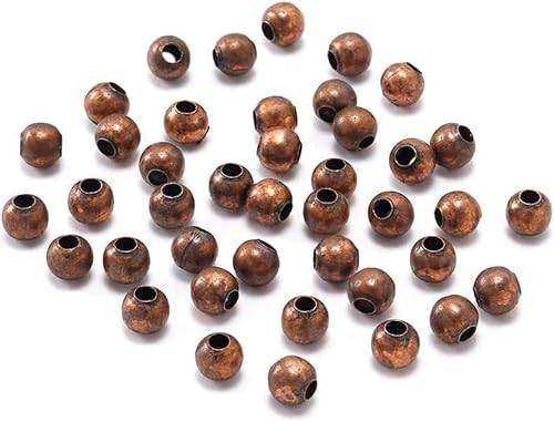 Runde Abstandshalter-Perlen aus antikem Kupfer, 5 mm, glattes Kugelende, Rocailles-Metallperlen für Perlen, Schmuckherstellung, Zubehör, 100 Stück (0,5 cm) von Yxinjy