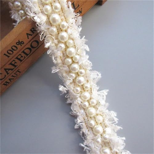 Spitzenband aus Nylon mit Perlen, ausgefranster Rand, 3 cm breit, Vintage-Stil, bestickte Applikation, Basteln, Nähen, Hochzeit, Brautkleid, Verzierung, Party, Kleidung, Dekoration, Weiß, 1 m von Yxinjy
