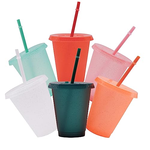 6 Stück Bunte Plastikbecher, Trinkbecher mit Deckel und Strohhalm, Wiederverwendbare Kunststoffbecher, Becher, Tasse, Ideal für Camping, Partys, Feste, Hochzeiten, 500ml (6 Farben) von Yxmohala