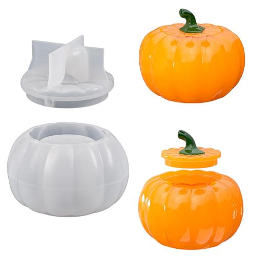 Topfharzform Silikonform Kürbis Halloween Harz Formen Set - Vorratsbehälter für Kürbisse mit Deckel, 3D Kürbis Epoxidharz Formen, DIY Gießharz Gießform, Kerzenform, Herbst Deko, 1 Pcs von Yxmohala
