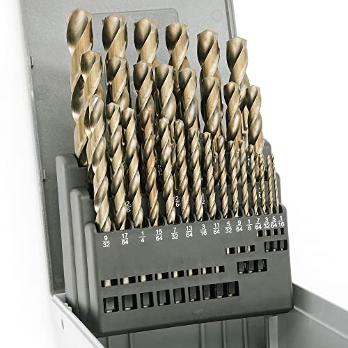 YyDDs Kobalt-Bohrer-Set 29-teilig, M35-Schnellarbeitsstahl-Metallbohrer-Set, Spiralbohrer-Bohrer-Set für gehärtetes Metall, Edelstahl, Holz, Gusseisen, Holz mit indexiertem Rosengehäuse, 1/16"-1/2" YyDDs Kobalt-Bohrer-Set 29-teilig, M35-Schnellarbeitsstahl-Metallbohrer-Set, Spiralbohrer-Bohrer-Set für gehärtetes Metall, Edelstahl, Holz, Gusseisen, Holz mit indexiertem Rosengehäuse, 1/16"-1/2" von YyDDs