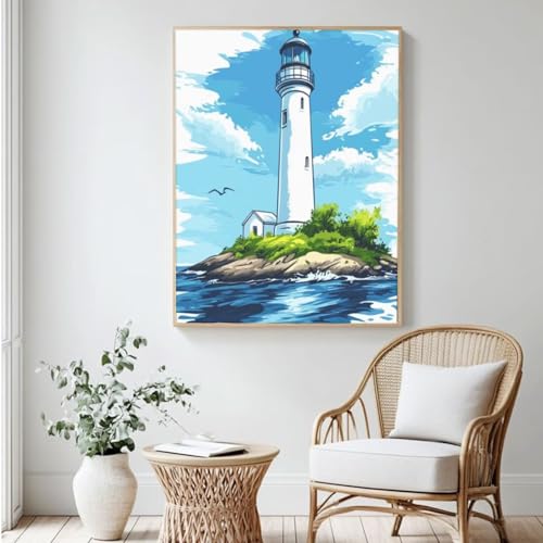Aquarell-Malen-nach-Zahlen-Set für Erwachsene, DIY Malen nach Zahlen, Lampenturm, Acrylfarbe nach Zahlen für Erwachsene, Ölgemälde, Basteln für Heimdekoration, 30 x 40 cm, ohne Rahmen) MK315 von Yyafeenng