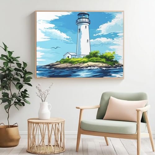 Aquarell-Malen-nach-Zahlen-Set für Erwachsene, DIY Malen nach Zahlen, Lampenturm, Acrylfarbe nach Zahlen für Erwachsene, Ölgemälde, Basteln für Heimdekoration, 90 x 70 cm, ohne Rahmen) MK315 von Yyafeenng